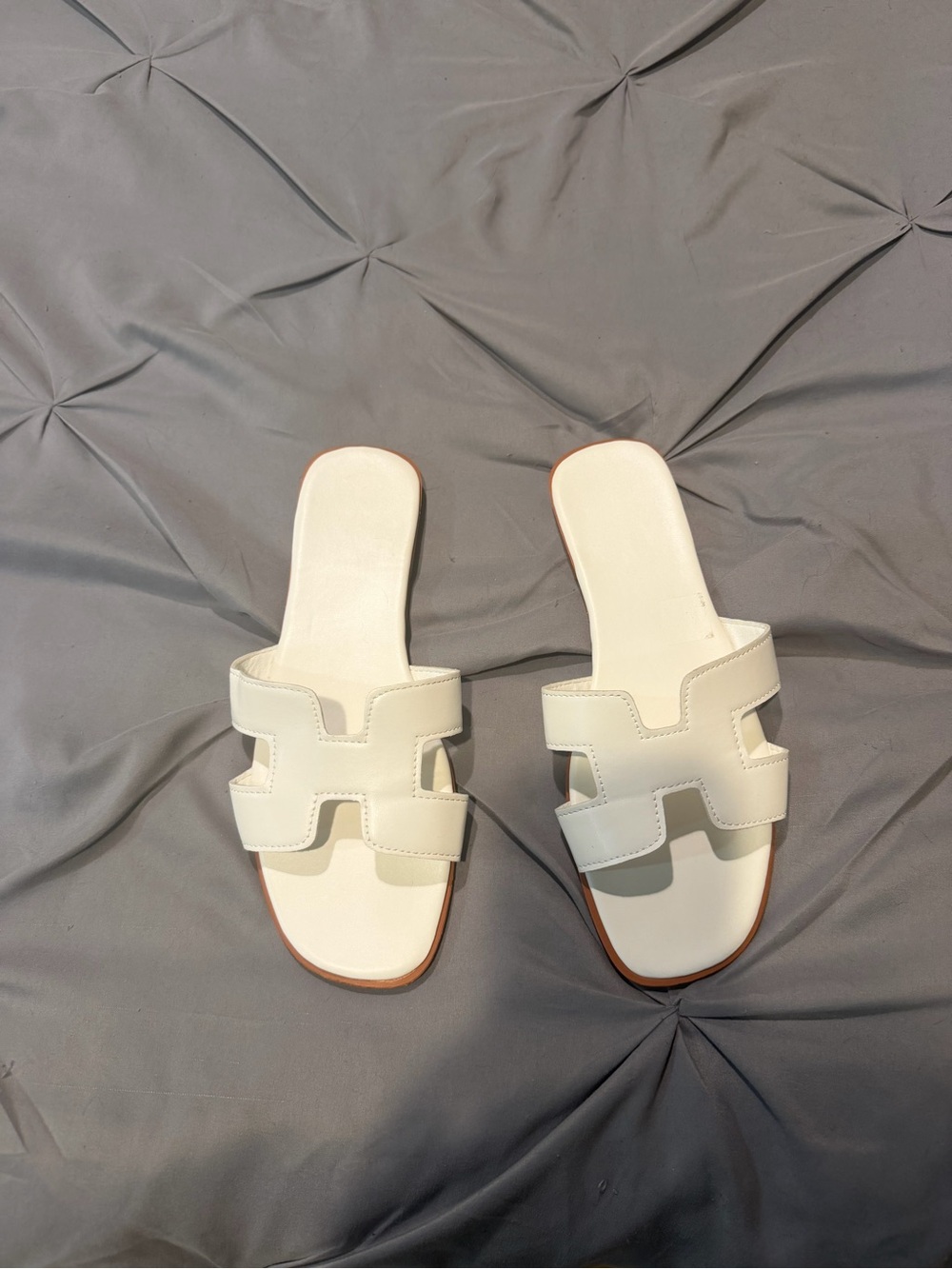 Women's White Slide Sandals - Minimal Leather Slip-Ons
